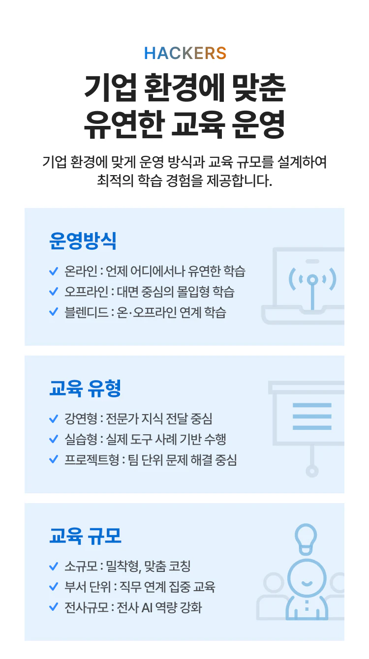 해커스 캠퍼스 business, AI 기업교육 기업 환경에 맞춘 유연한 교육 운영